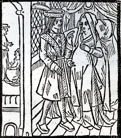 Pathelin y Guillemette, de La Farsa de Maestro Pierre Pathelin, c.1465 de French School
