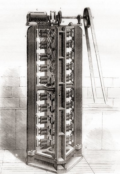 Motor Vertical de Paul-Gustave Froment, c.1844, de Les Merveilles de la Science, publicado c.1870 de French School