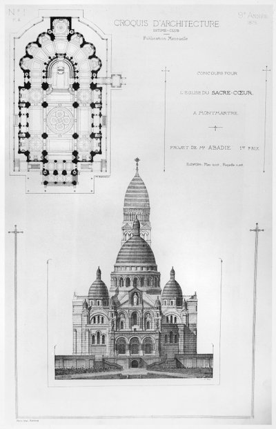 Diseño ganador de Paul Abadie en el Concurso para el Diseño del Sacré-Coeur en Montmartre, de Croquis d