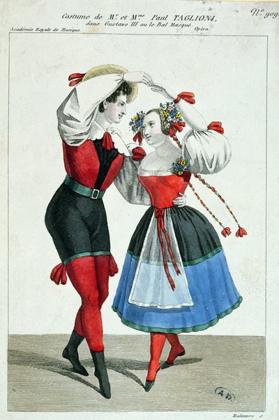 Paul Taglioni (1808-84) y su esposa Anna Galster bailando en Gustave III, c.1830 de French School