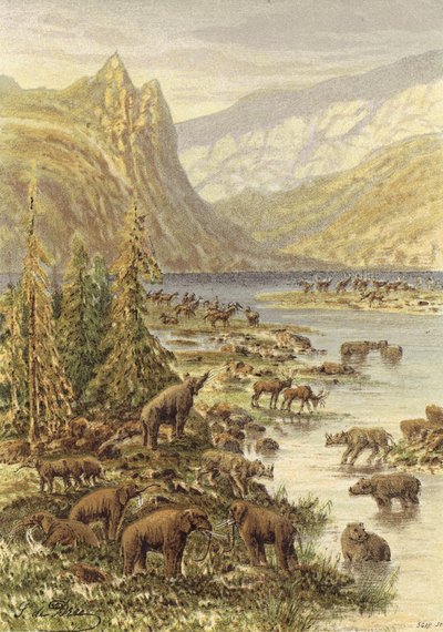 Paisaje terciario de Europa (litografía en color) de French School