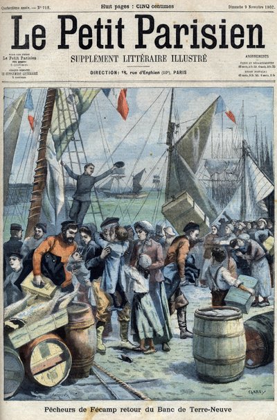 Pescadores de Fécamp: regreso del Banco de Terranova, en "Le Petit Parisien" de French School