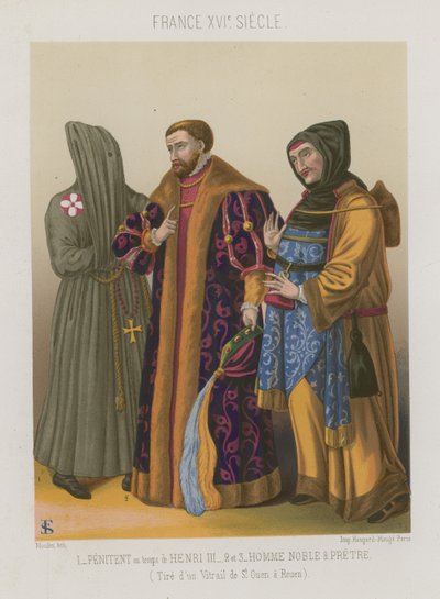 Penitente en tiempos de Enrique III con un noble y un sacerdote de French School