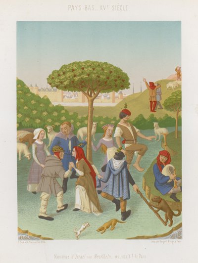 Personas bailando alrededor de un árbol frutal de French School