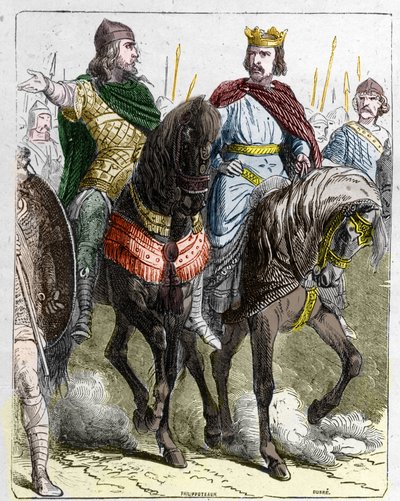 Pepin II de Herstal, conocido como Pepin el Grande o Pepin el Joven (645 -714) con Clovis III, rey de los Francos de 691 a 695 de French School