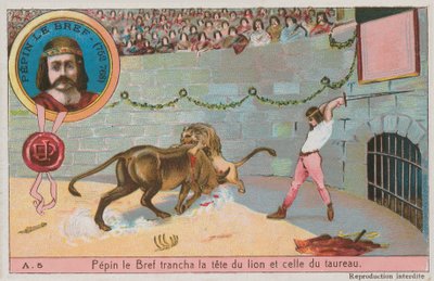 Pepino el Breve (752-768) atacando la cabeza del león y el toro de French School