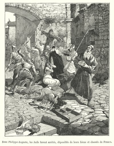 Persecución de los judíos franceses durante el reinado del rey Felipe Augusto, finales del siglo XII (grabado) de French School