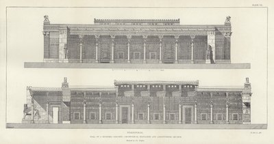 Persépolis, Salón de las Cien Columnas, elevación geométrica y sección longitudinal, restaurado por Ch Chipiez de French School
