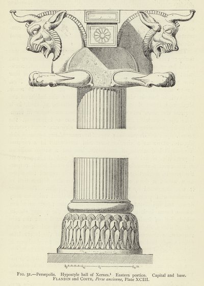 Persépolis, Sala hipóstila de Jerjes, Pórtico oriental, Capital y base de French School