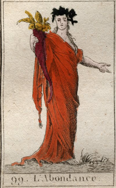 Personificación de la Abundancia, sosteniendo un cuerno de la abundancia. De "Mitología de la Juventud" de Pierre Blanchard 1803. de French School
