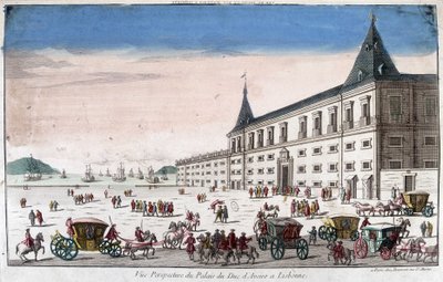 Vista en perspectiva del Palacio del Duque de Aveiro en Lisboa de French School