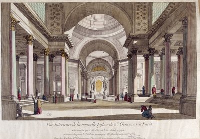 Vista en perspectiva del interior de la iglesia de Sainte Geneviève en París - vista óptica de French School