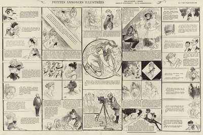 Pequeños anuncios ilustrados (grabado) de French School