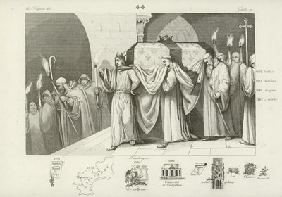 Felipe III de Francia ayudando a llevar el ataúd de su padre, Luis IX de French School