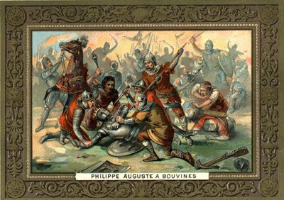 Felipe Augusto en Bouvines en 1214. Cromolitografía del siglo XIX, colección Bianchetti de French School