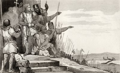 Felipe II Augusto (1165-1223) gana la Batalla de Bouvines después de la oración, de 