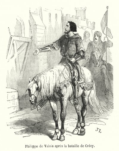 Felipe de Valois después de la batalla de Crécy (grabado) de French School