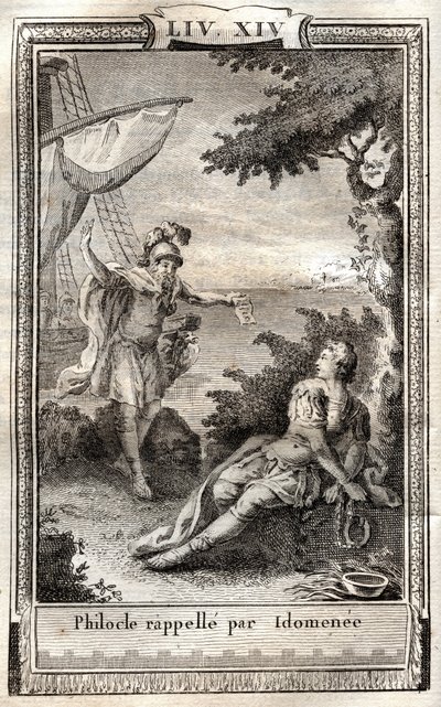 Philocle recuerda a Idomeneo - grabado de 1798 después de Monnet en “Les Aventures de Telemaque, fils d