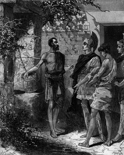 Foción (Phokion) (402 a.C. - 318 a.C.) es un estratega y orador ateniense recibiendo a los enviados de Alejandro Magno después de la victoria de Arbelles. de French School