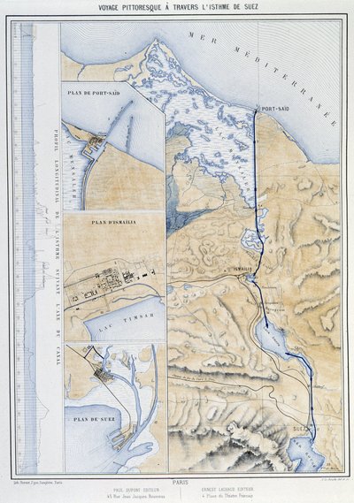Viaje pintoresco por el Istmo de Suez (Plano de Suez) en “Inauguración del Canal de Suez” por G. Nicole. 1869 de French School
