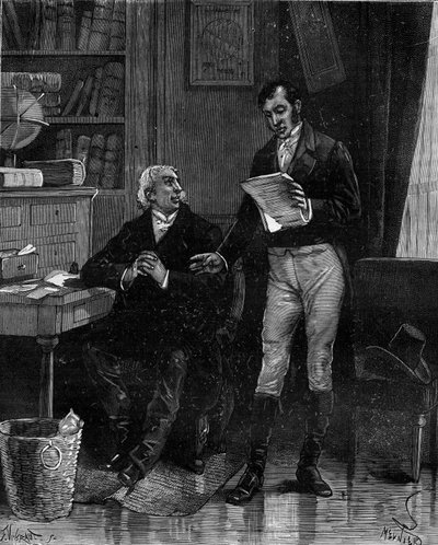 Pierre Simon de Laplace (1749-1827), astrónomo, matemático y físico francés, comunicando su propio trabajo sobre los problemas de Euler a Jean-Baptiste Biot. en “Historia popular de las ciencias, invenciones y descubrimientos desde los primeros siglos hast de French School