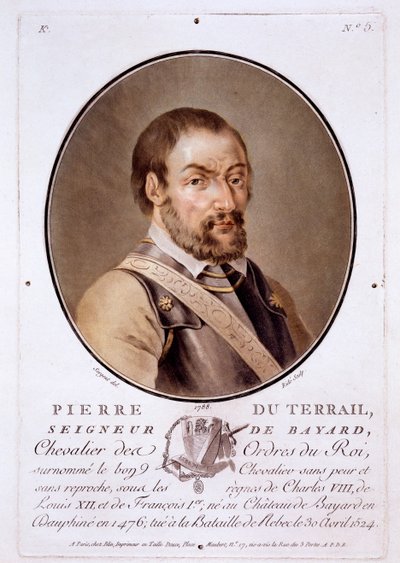 Pierre du Terrail, Señor de Bayard, de Retratos de grandes hombres, mujeres ilustres y sujetos memorables de Francia, publicado en 1787-92 de French School