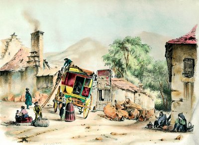 Diligencia de Pierrefite Llegada de la diligencia que une a Pierrefite con París. Grabado de 1836 Colección particular de French School