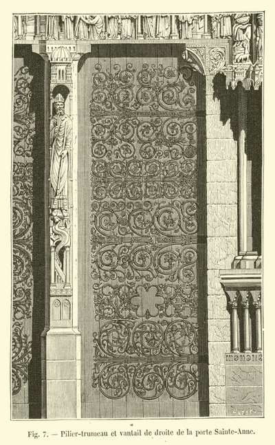 Pilar-trumeau y hoja derecha de la puerta Sainte-Anne de French School