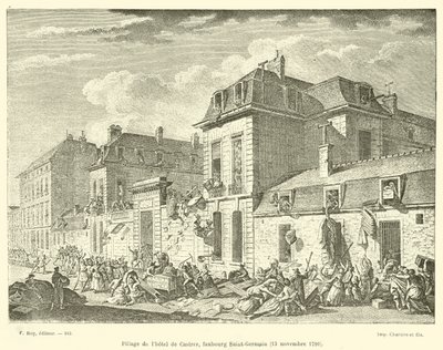 Pillaje del hotel de Castres, faubourg Saint-Germain, 13 de noviembre de 1790 de French School