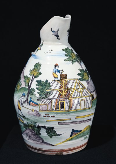 Jarra que representa la construcción de un edificio, Sinceny, c.1740-50 de French School