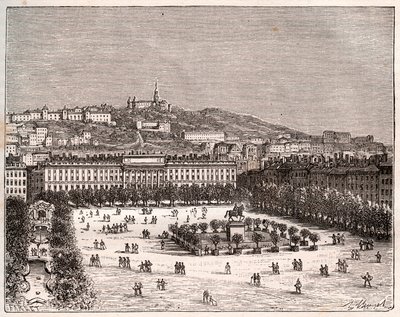 Place Bellecour o Place Louis-le-Grand - la plaza más grande de Lyon - grabado en “La France illustrée: géographie, histoire, administración statistique” por V.-A. Malt-Brown. 1884 de French School