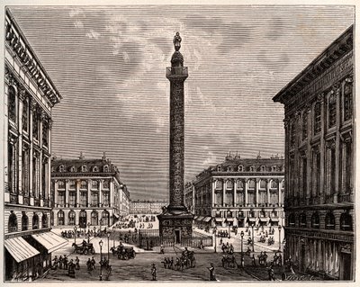 Place Vendôme en París en el siglo XIX - grabado en 