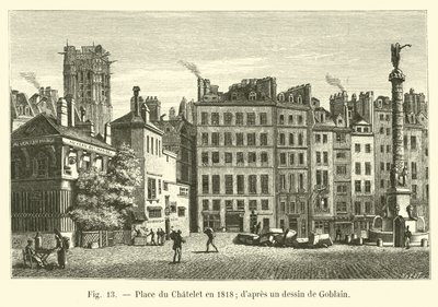 Plaza del Châtelet en 1818; según un dibujo de Goblain de French School