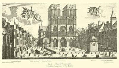 Plaza del Parvis en 1650, Facsímil de una grabado de Van Merlen de French School