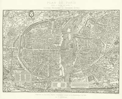 Plano de París, bajo el Reinado de Enrique II por Olivier Truschet y Germain Hoyau de French School