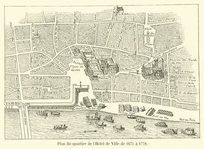 Plano del barrio del Hôtel de Ville de 1675 a 1778 de French School