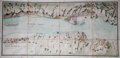 Plan para la construcción de un puente de piedra sobre el río Liamone en Córcega de French School