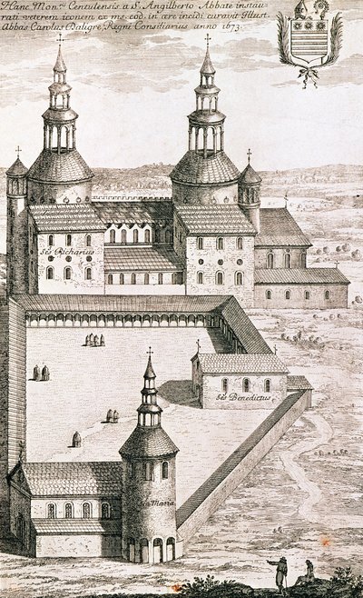 Plano de la Abadía Benedictina de Saint-Riquier en 1673 de French School