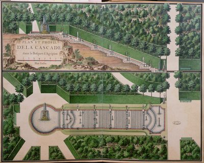 Plano de la cascada en el bosque de Agripina, de Jardines en Marly, principios del siglo XVIII de French School