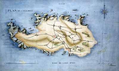 Plano de la isla de Yeu realizado en 1848 de French School