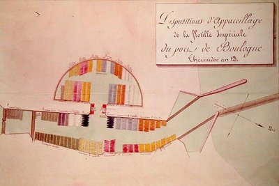 Plano de la Flotilla Imperial en el puerto de Boulogne el 17 de enero de 1804 de French School