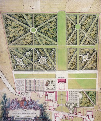 Plano del castillo y parque en Roissy, perteneciente al Conde de Caraman de French School