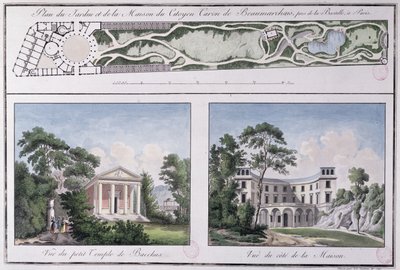 Plano del jardín y la casa construida para Pierre Augustin Caron de Beaumarchais por Lemoine de French School