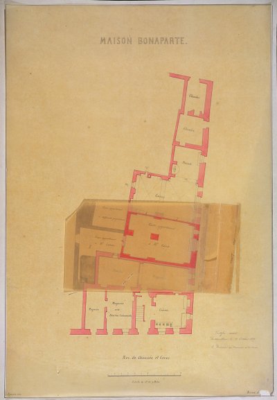 Plano de la planta baja y sótanos de la casa en Ajaccio, Córcega donde nació Napoleón Bonaparte (1769-1821), 1837 de French School