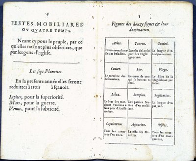 Planetas y signos astrológicos tratados humorísticamente - en "Almanaque para el tiempo pasado" de Jean Guerin de French School