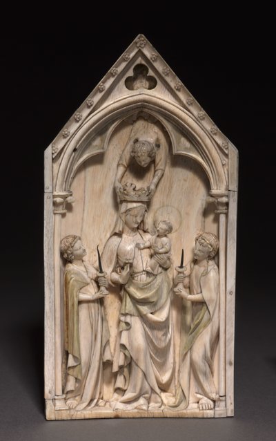 Placa: La Virgen y el Niño con ángeles, París, c.1320-1330 de French School