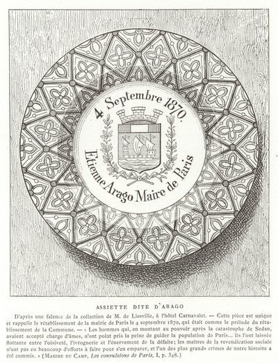 Placa con el nombre de Étienne Arago, alcalde de París durante la Guerra Franco-Prusiana, 1870 de French School