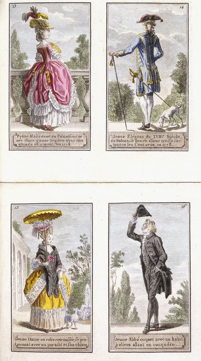 Placas 13-16 de un almanaque de moda francesa contemporánea de French School