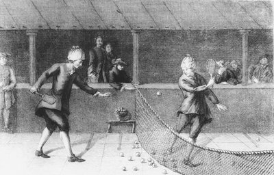 Jugando al Jeu de Paume en París (grabado) de French School