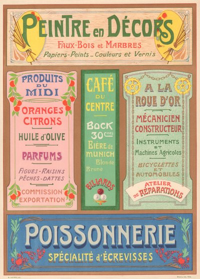 Placa n° 23: Modelos de señalización para pintor de letras Art Nouveau (Pintor de escenarios) de French School